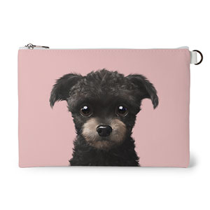 Peach the Schnauzer Leather Flat Pouch