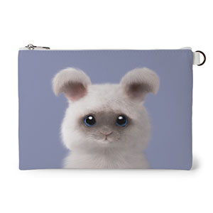 Fluffy the Angora Rabbit Leather Flat Pouch