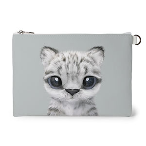 Yungki the Snow Leopard Leather Flat Pouch