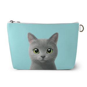 Chico the Russian Blue Leather Triangle Pouch