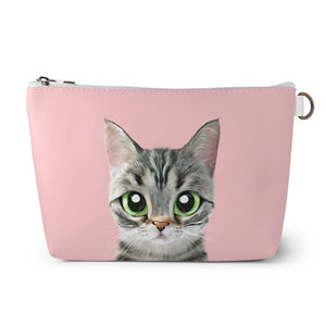 Momo the American shorthair cat Leather Triangle Pouch