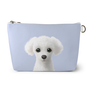 Siri the White Poodle Leather Triangle Pouch