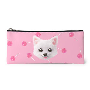 Dubu the Spitz’s Cherry Candy Face Leather Pencilcase