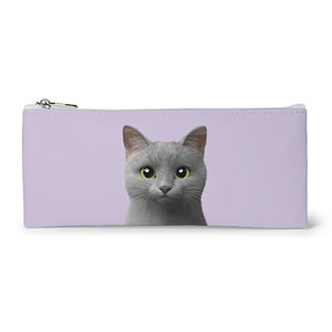 Nami the Russian Blue Leather Flat Pencilcase