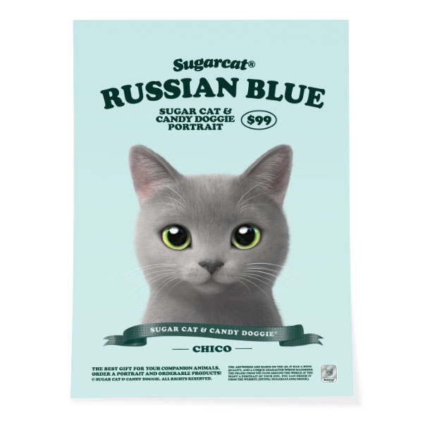 Chico the Russian Blue New Retro Art Poster
