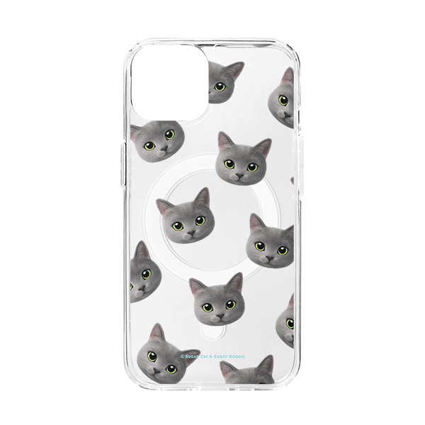 Chico the Russian Blue Face Patterns Clear Gelhard Case (for MagSafe)