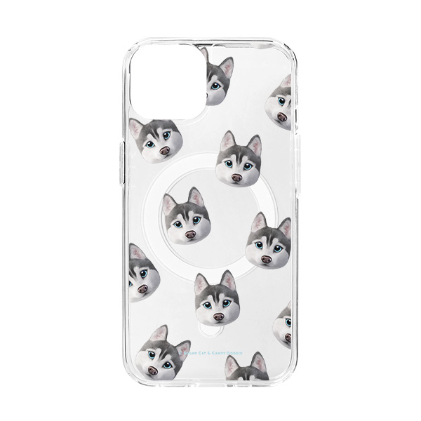 Howl the Siberian Husky Face Patterns Clear Gelhard Case (for MagSafe)