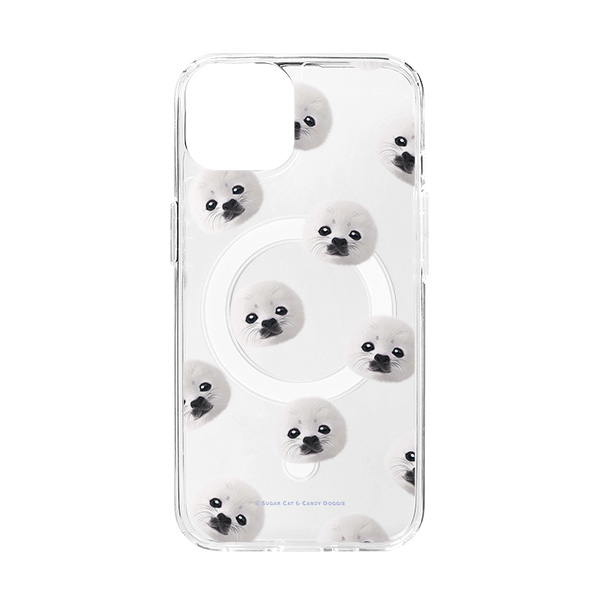 Juju the Harp Seal Face Patterns Clear Gelhard Case (for MagSafe)