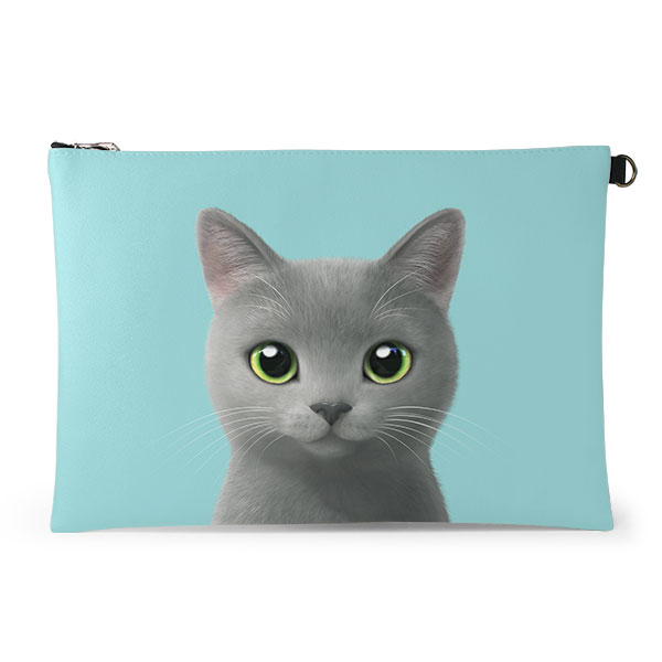 Chico the Russian Blue Leather Clutch (Flat)