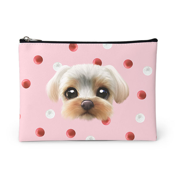 Sarang the Yorkshire Terrier’s Strawberry &amp; Cream Face Leather Pouch