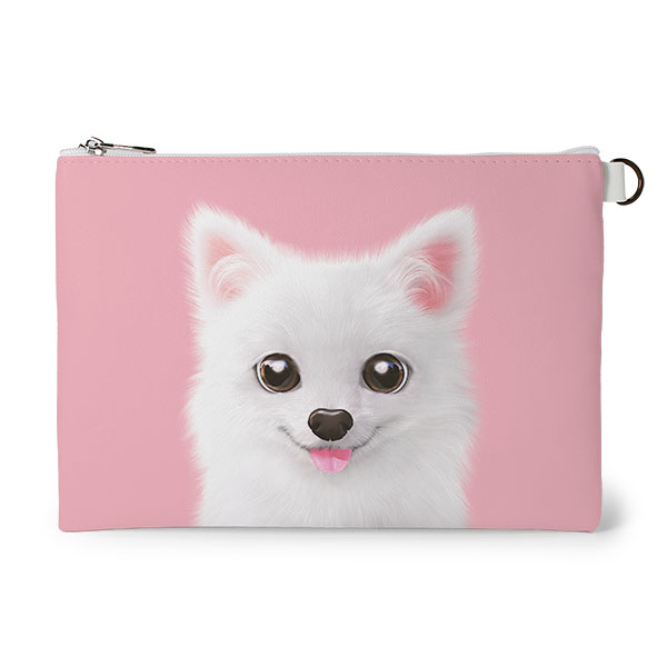 Dubu the Spitz Leather Flat Pouch