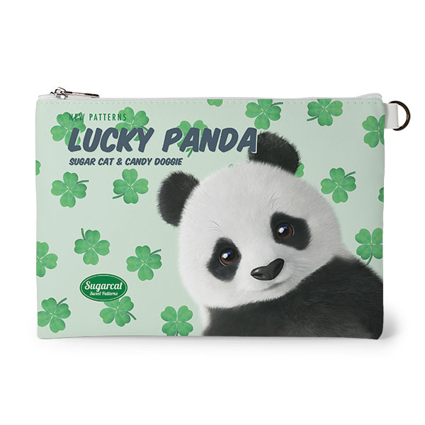 Panda’s Lucky Clover New Patterns Leather Flat Pouch