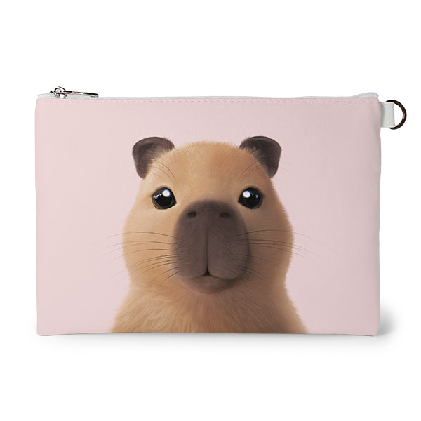 Capybara the Capy Leather Flat Pouch