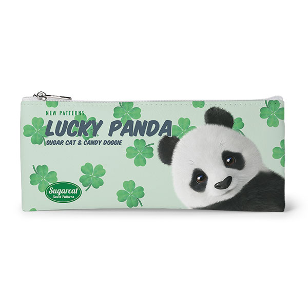 Panda’s Lucky Clover New Patterns Leather Flat Pencilcase