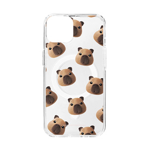 Capybara the Capy Face Patterns Clear Gelhard Case (for MagSafe)