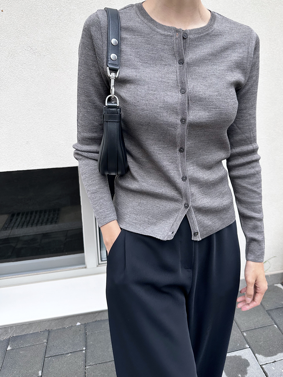 [2310SALE] FW Curry Ribbed Round Cardigan-Charcoal