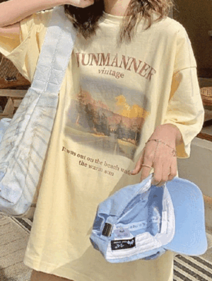 [기획특가✨] 제이너 루즈핏 티셔츠  봄 여름 반팔 래터링 나염 프린팅 루즈핏 오버핏 기본 베이직 이지룩 휴양지 바캉스 여행룩