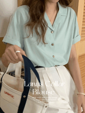 [기본하객룩💖 ] 래너스 카라 블라우스 BL3046여름 반팔 기본 베이직 데이트룩 루즈핏 배색 