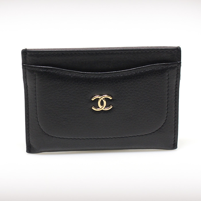 Chanel(샤넬) 블랙 카프스킨 금장 COCO 로고 카드지갑 (24번대)