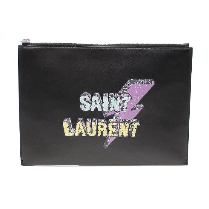 Saint Laurent(생로랑) 397295 블랙 카프스킨 라이트닝 볼트 프린트 클러치
