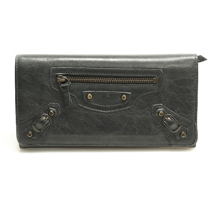Balenciaga(발렌시아가) 163471 블랙 램스킨 모터 시티 플랩 클래식 머니 장지갑