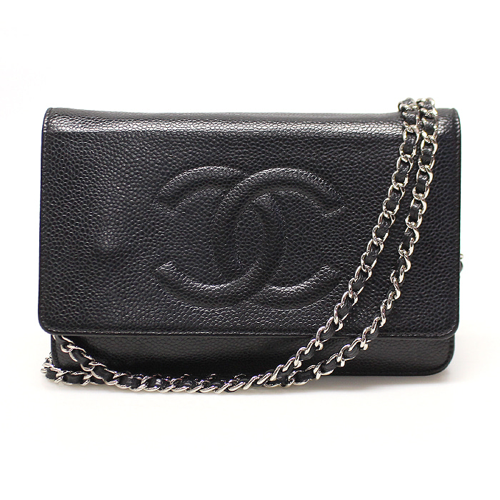 Chanel(샤넬) A48654 블랙 캐비어 은장 시그니처 월렛 온 체인 WOC 크로스백 (16번대)