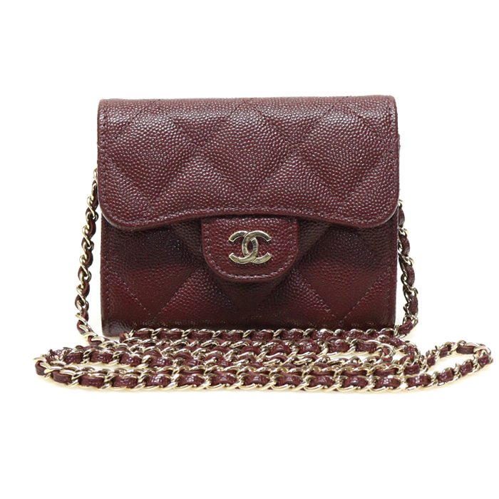 Chanel(샤넬) AP0238 버건디 캐비어 금장 CC로고 클래식 클러치 위드 체인 카드 지갑 크로스백 (31번대)