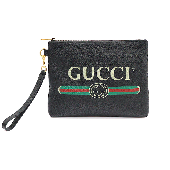 Gucci(구찌) 572770 블랙 레더 WEB 로고 프린팅 스트랩 클러치