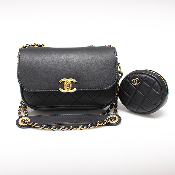 Chanel(샤넬) AS1094 블랙 카프스킨 금장 메탈 플랩 코인지갑 숄더백 (28번대)