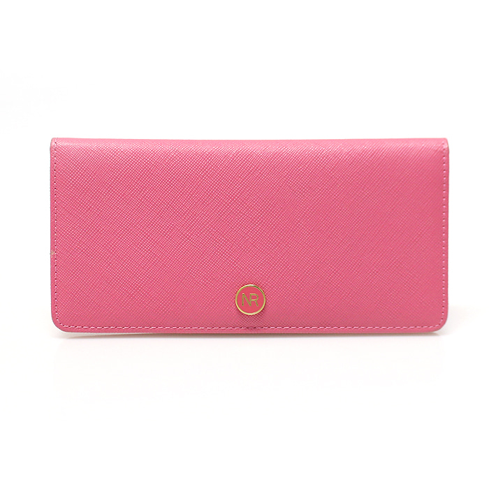 Nina Ricci(니나리치) 핑크 사피아노 레더 금장 로고 플랩 장지갑