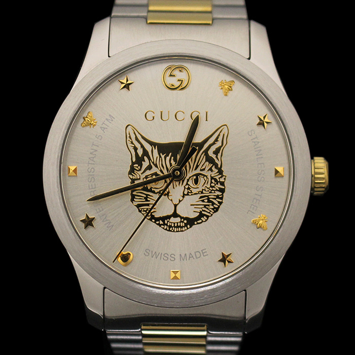 Gucci(구찌) YA1264074 38MM 스틸 콤비 캣 G 타임리스 시계