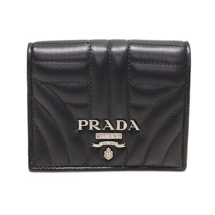 Prada(프라다) 1MV204 블랙 나파 레더 다이어그램 레터링 로고 스몰 반지갑