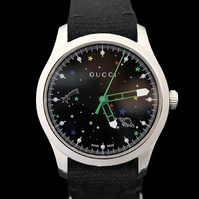 Gucci(구찌) YA1264178 38MM 스틸 쿼츠 블랙 GG로고 나일론 스트랩 G-타임리스 남성 시계