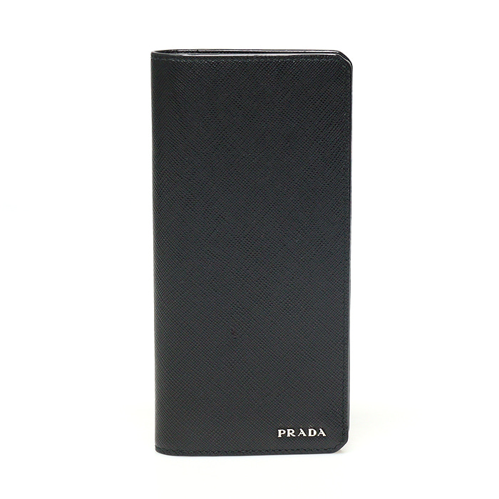 Prada(프라다) 2MV836 블랙 사피아노 레더 은장 로고 코너 장지갑