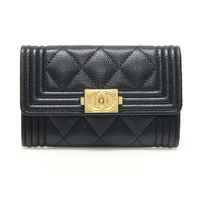 Chanel(샤넬) A80603 블랙 캐비어 샴페인 골드 보이 샤넬 플랩 카드 지갑 (내장칩)