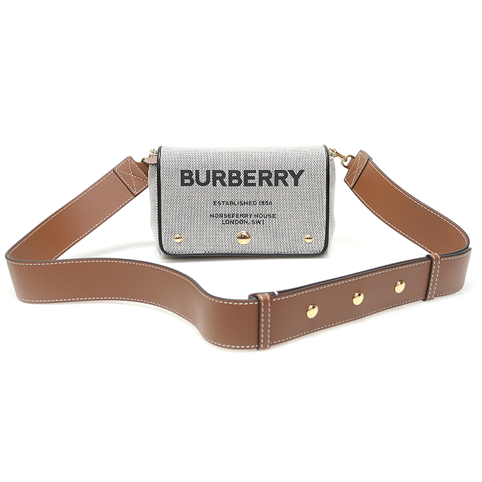 Burberry(버버리) 80398691 블랙 탠 호스페리 프린트 코튼 캔버스 HACKBERRY 스몰 크로스백