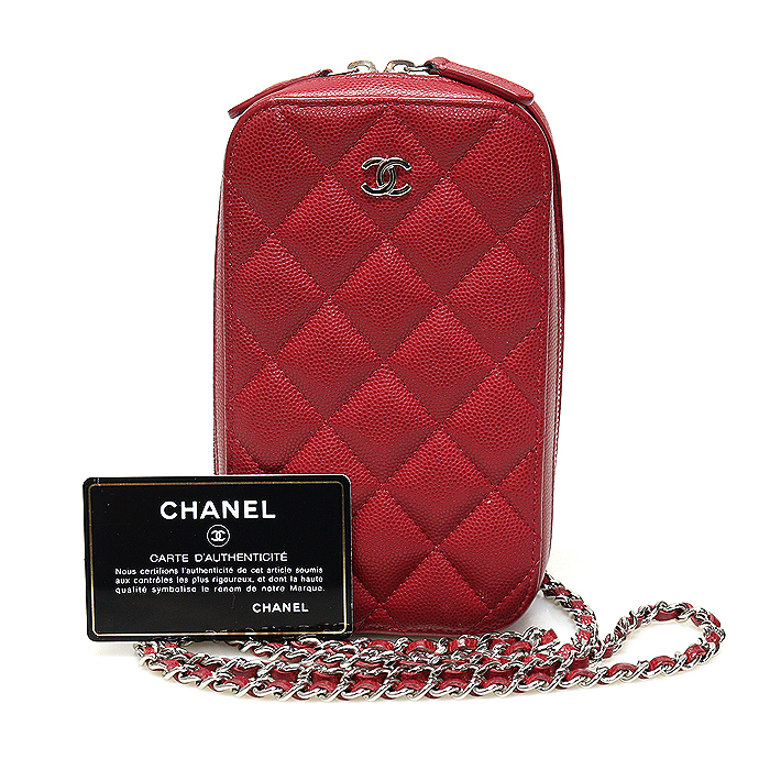 Chanel(샤넬) A70655 레드 캐비어 은장 클래식 클러치 위드 체인 미니 크로스백 (26번대)