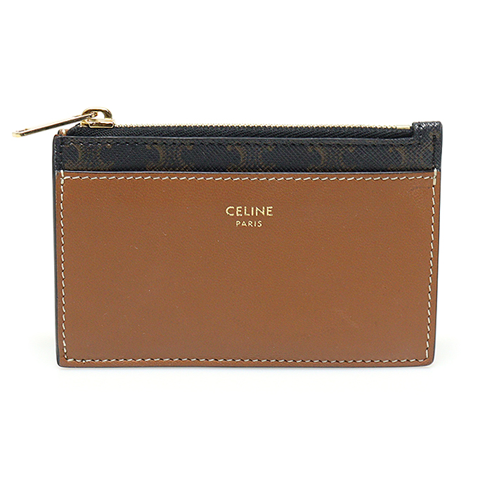 Celine(셀린느) 10F992BZ9.04LU 트리오페 캔버스 탄 램스킨 지퍼 카드 지갑