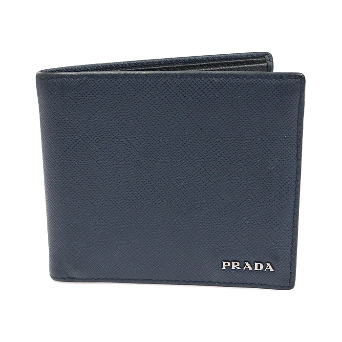 Prada(프라다) 2MO513 네이비 사피아노 레더 은장 레터링 로고 반지갑