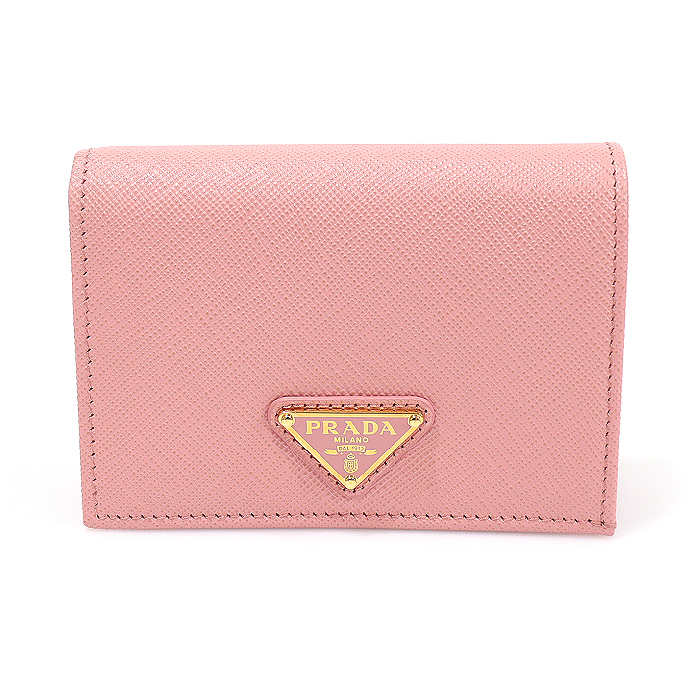 Prada(프라다) 1MV021 페탈 핑크 사피아노 레더 금장 트라이앵글 로고 플랩 반지갑