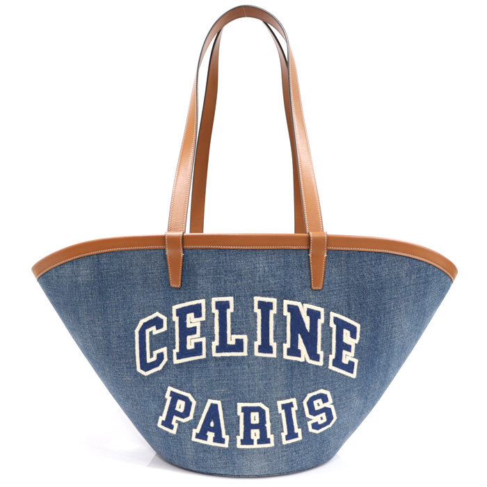 Celine (Celine) 196262EF6.07AT Denim Brown Tan Carp Skin Large Cuffin Shoulder Bag
