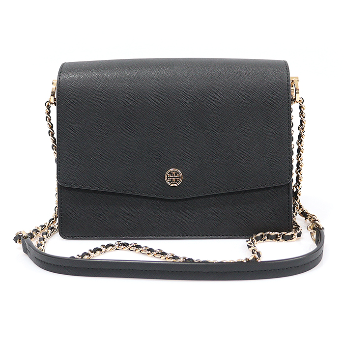 Tory Burch 54654 Black Saffiano Leather Robinson Convertible Gold Chain Shoulder Bag
