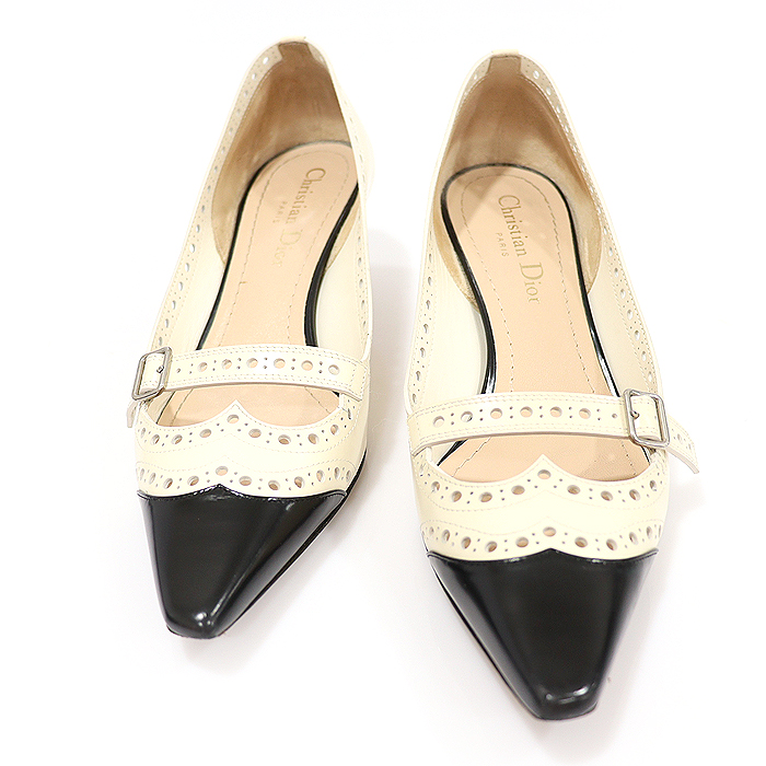 Dior KDP618ACAS11X Black Ivory Two-Tone Brush Carpskin SPECTADIOR Perforated Kitten Hill Women&#039;s Pumps Shoes 37
