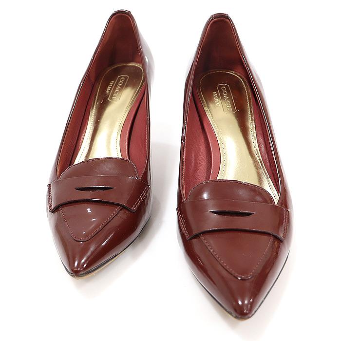 Coach Q1984 Burgundy Paid Leather ZEVON BINDING PUMPS Women&#039;s Shoes 39