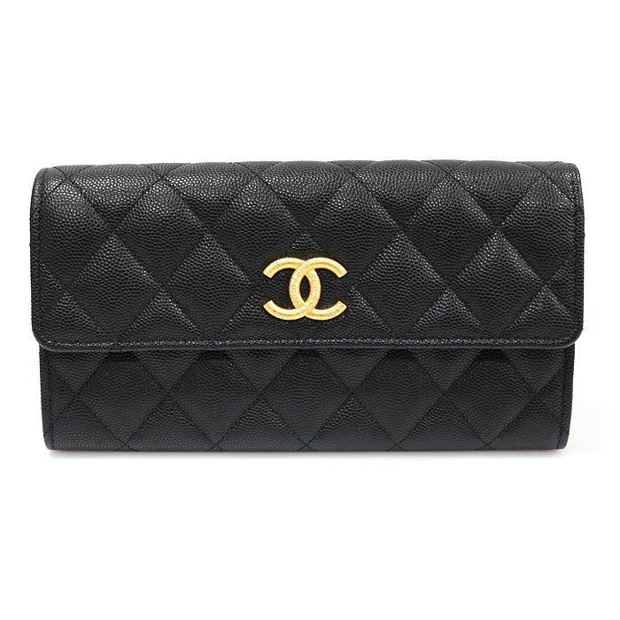 Chanel AP3517 Black Caviar Gold Medal CC Logo Classic Long Flap Long Wallet (Integrated Chip)