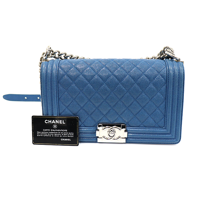 Chanel A67086 Blue Caviar Silver Dress Boy Chanel Medium Flap Shoulder Bag (No. 29)
