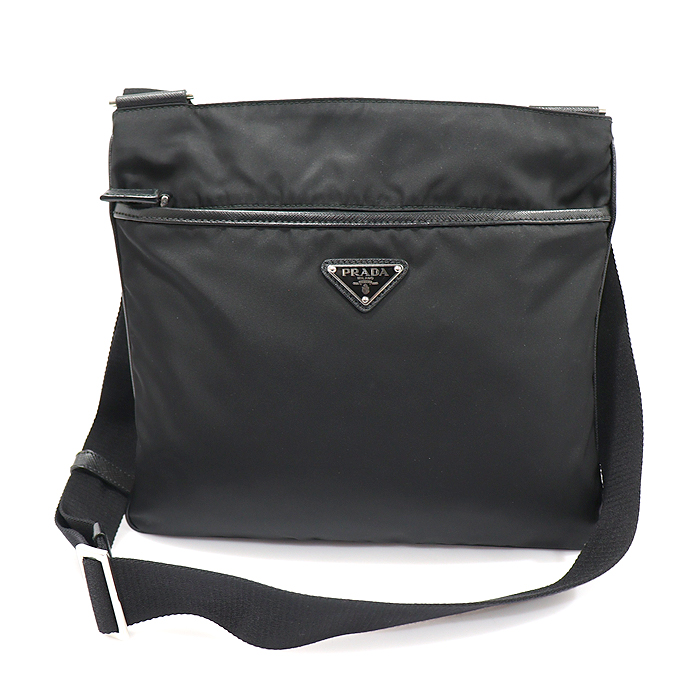 Prada (Prada) 2VH053 Black Tesuto Nylon Safiano Silver Jean Triangle Messenger Cross Bag