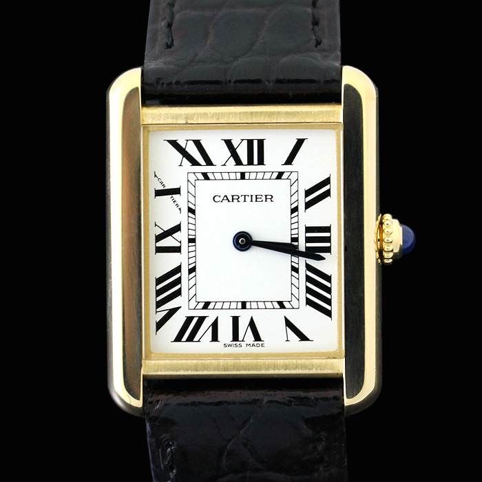 Cartier(까르띠에) W5200002 18K 옐로우 골드 쿼츠 탱크 솔로 스몰 가죽밴드 시계