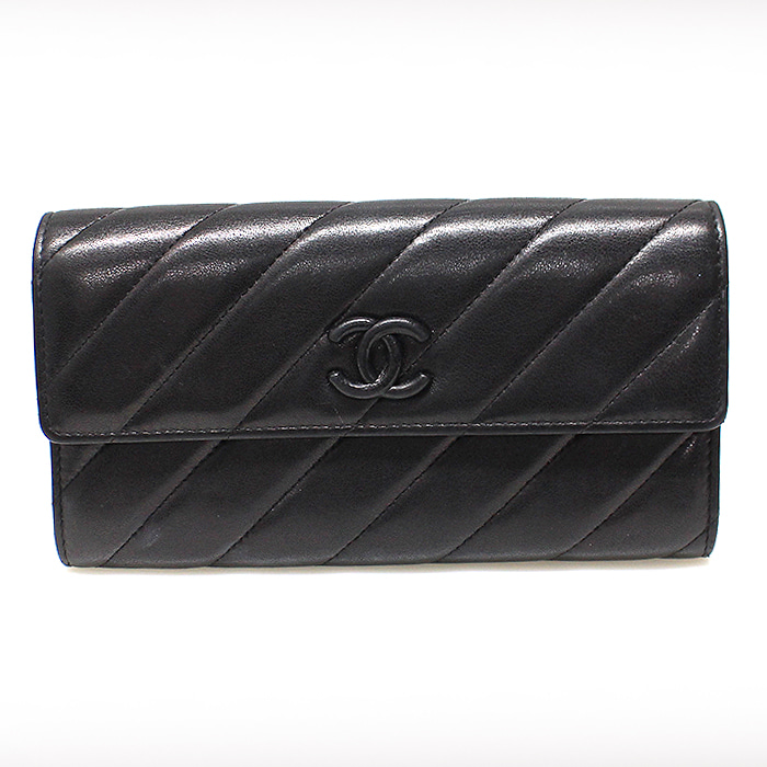 Chanel(샤넬) 블랙 램스킨 COCO 매트 로고 장지갑 (21번대)