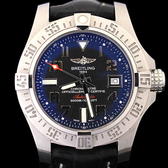 Breitling(브라이틀링) A17331 45MM 스틸 블랙 오토매틱 어벤저2 씨울프 가죽밴드 시계